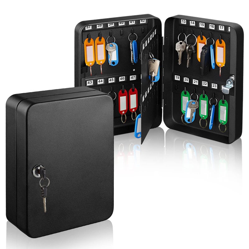 AdirOffice Key Lock Box â€“ 48 Key Hooks Wall Mounted Key Cabinet Lock Box, Car Keys Holder Box, Lockable Key Storage Box - Metal Key Box Organizer with for Home and Office - Image 1
